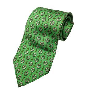 Polo Ralph Lauren Neck Tie Green Anchors Lifesavers 100% Silk Handmade In Italy